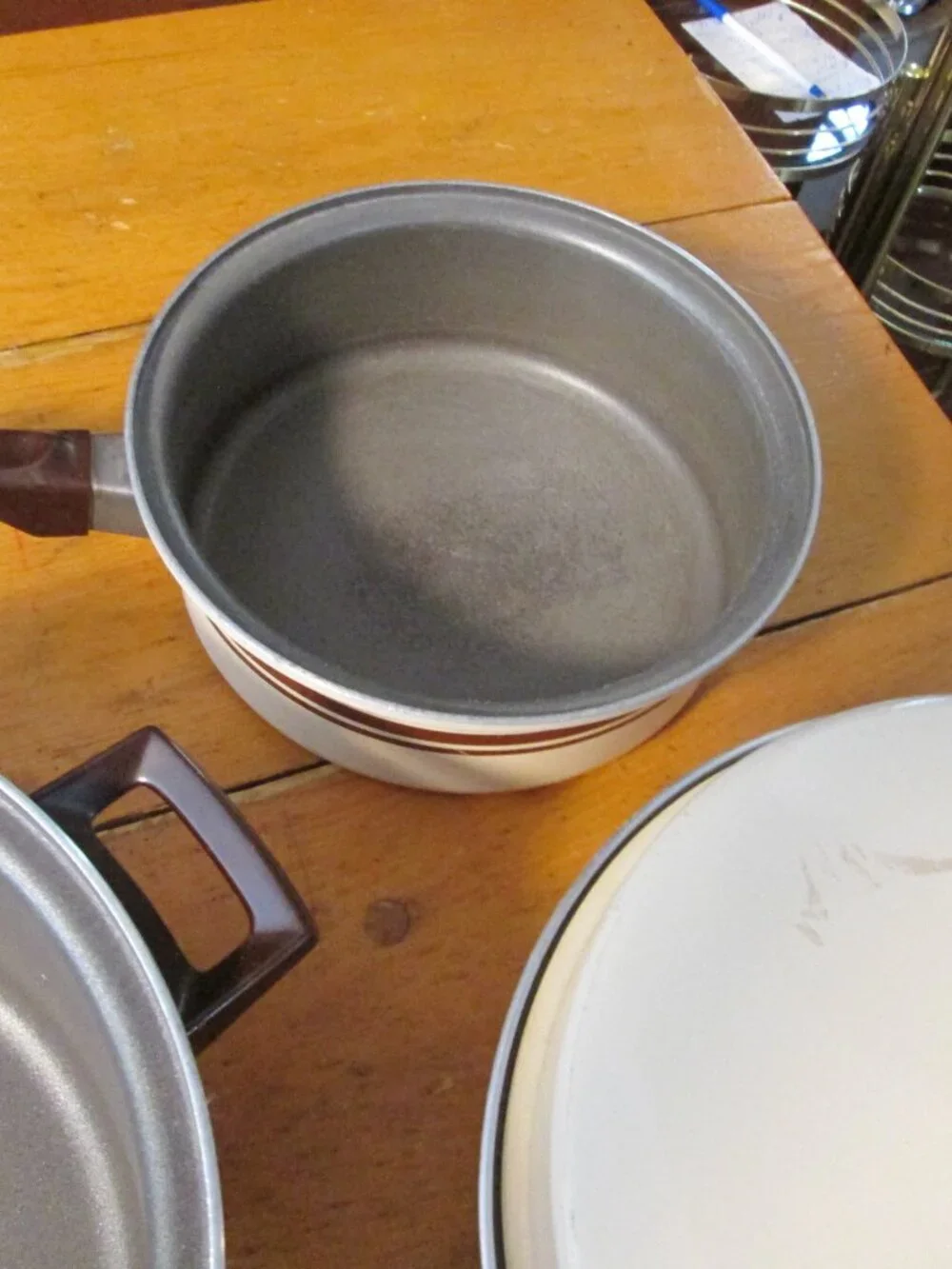 70s boho Mirro almond brwn stripe pots pan set 7 pc